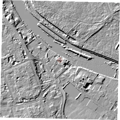 Shaded relief map of the ground around TW118BE, computed from Environment Agency LiDAR. The ground here sits at about 6 m above sea level and falls 8 m across the surrounding 800 m. Surface water reaching this point runs off ground lying to the south-south-west, 7.9 m higher.