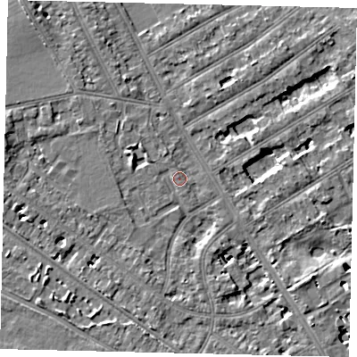 Shaded relief map of the ground around TW119HA, computed from Environment Agency LiDAR. The ground here sits at about 8 m above sea level and falls 7 m across the surrounding 800 m. Surface water reaching this point runs off ground lying to the west-north-west, 2.7 m higher.