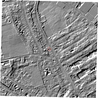 Shaded relief map of the ground around TW119HZ, computed from Environment Agency LiDAR. The ground here sits at about 7 m above sea level and falls 7 m across the surrounding 800 m. Surface water reaching this point runs off ground lying to the south, 3.9 m higher.
