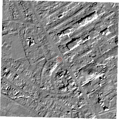 Shaded relief map of the ground around TW119JD, computed from Environment Agency LiDAR. The ground here sits at about 8 m above sea level and falls 6 m across the surrounding 800 m. Surface water reaching this point runs off ground lying to the south-south-west, 1.9 m higher.