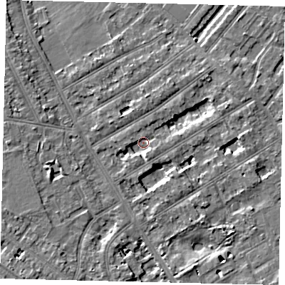 Shaded relief map of the ground around TW119LE, computed from Environment Agency LiDAR. The ground here sits at about 5 m above sea level and falls 6 m across the surrounding 800 m. Surface water reaching this point runs off ground lying to the west-south-west, 5.6 m higher.