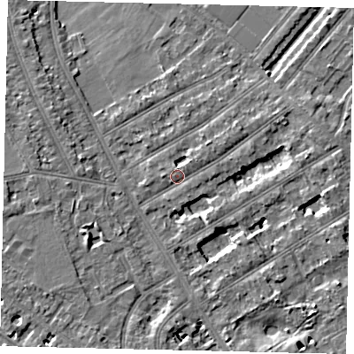 Shaded relief map of the ground around TW119LY, computed from Environment Agency LiDAR. The ground here sits at about 8 m above sea level and falls 6 m across the surrounding 800 m. Surface water reaching this point runs off ground lying to the north-east, 1.5 m higher.