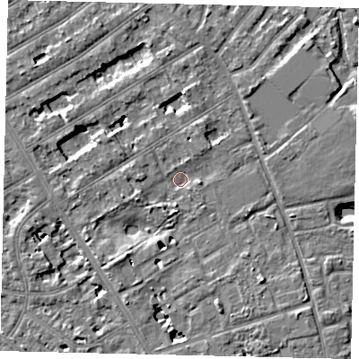 Shaded relief map of the ground around TW119NE, computed from Environment Agency LiDAR. The ground here sits at about 7 m above sea level and falls 7 m across the surrounding 800 m. Surface water reaching this point runs off ground lying to the south-south-west, 2.4 m higher.