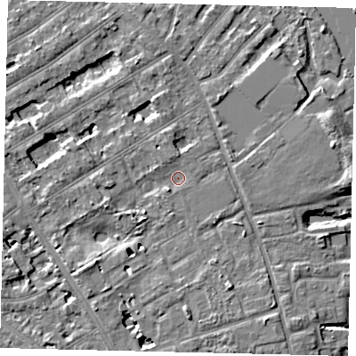 Shaded relief map of the ground around TW119NJ, computed from Environment Agency LiDAR. The ground here sits at about 7 m above sea level and falls 7 m across the surrounding 800 m. Surface water reaching this point runs off ground lying to the south-west, 2.4 m higher.