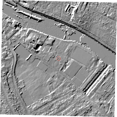 Shaded relief map of the ground around TW119NU, computed from Environment Agency LiDAR. The ground here sits at about 6 m above sea level and falls 9 m across the surrounding 800 m. Surface water reaching this point runs off ground lying to the west-north-west, 0.7 m higher.