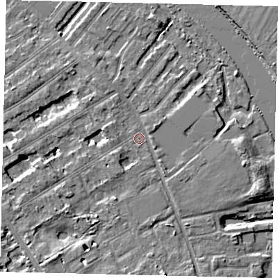 Shaded relief map of the ground around TW119PQ, computed from Environment Agency LiDAR. The ground here sits at about 7 m above sea level and falls 7 m across the surrounding 800 m. Surface water reaching this point runs off ground lying to the north-east, 1.3 m higher.