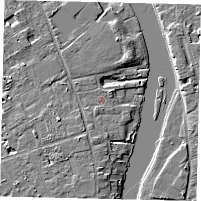 Shaded relief map of the ground around TW119RJ, computed from Environment Agency LiDAR. The ground here sits at about 7 m above sea level and falls 7 m across the surrounding 800 m. Surface water reaching this point runs off ground lying to the south-south-west, 1.4 m higher.