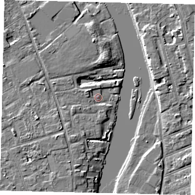 Shaded relief map of the ground around TW119RL, computed from Environment Agency LiDAR. The ground here sits at about 6 m above sea level and falls 6 m across the surrounding 800 m. Surface water reaching this point runs off ground lying to the south-south-west, 3.5 m higher.