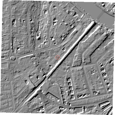 Shaded relief map of the ground around TW11RX, computed from Environment Agency LiDAR. The ground here sits at about 5 m above sea level and falls 8 m across the surrounding 800 m. Surface water reaching this point runs off ground lying to the north-east, 5.3 m higher.