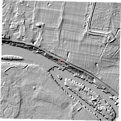 Shaded relief map of the ground around TW122EN, computed from Environment Agency LiDAR. The ground here sits at about 11 m above sea level and falls 10 m across the surrounding 800 m. Surface water reaching this point runs off ground lying to the north-north-west, 2.3 m higher.