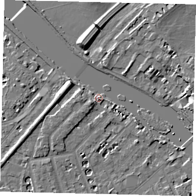 Shaded relief map of the ground around TW12DD, computed from Environment Agency LiDAR. The ground here sits at about 5 m above sea level and falls 9 m across the surrounding 800 m. Surface water reaching this point runs off ground lying to the south-west, 6.4 m higher.