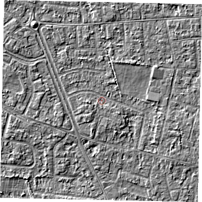 Shaded relief map of the ground around TW151HB, computed from Environment Agency LiDAR. The ground here sits at about 13 m above sea level and falls 3 m across the surrounding 800 m. Surface water reaching this point runs off ground lying to the south-south-west, 2.1 m higher.