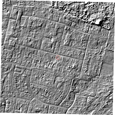 Shaded relief map of the ground around TW151NQ, computed from Environment Agency LiDAR. The ground here sits at about 13 m above sea level and falls 6 m across the surrounding 800 m. Surface water reaching this point runs off ground lying to the west-north-west, 1.7 m higher.