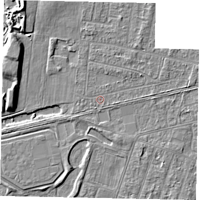 Shaded relief map of the ground around TW153JB, computed from Environment Agency LiDAR. The ground here sits at about 15 m above sea level and falls 9 m across the surrounding 800 m. Surface water reaching this point runs off ground lying to the south-west, 1.2 m higher.