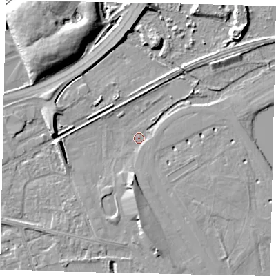 Shaded relief map of the ground around TW165AE, computed from Environment Agency LiDAR. The ground here sits at about 11 m above sea level and falls 10 m across the surrounding 800 m. Surface water reaching this point runs off ground lying to the south, 4.0 m higher.