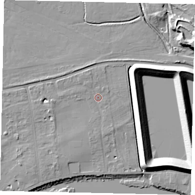 Shaded relief map of the ground around TW165AR, computed from Environment Agency LiDAR. The ground here sits at about 11 m above sea level and falls 15 m across the surrounding 800 m. Surface water reaching this point runs off ground lying to the west, 2.3 m higher.