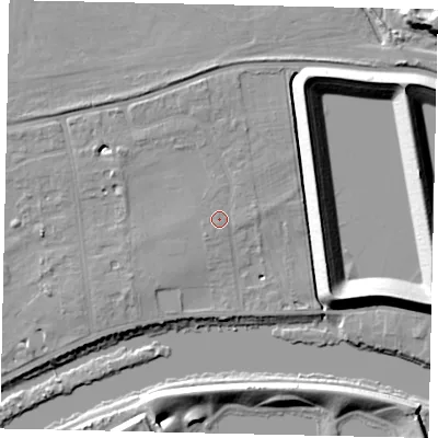 Shaded relief map of the ground around TW165AS, computed from Environment Agency LiDAR. The ground here sits at about 11 m above sea level and falls 15 m across the surrounding 800 m. Surface water reaching this point runs off ground lying to the north-north-west, 0.7 m higher.