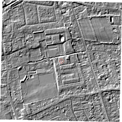 Shaded relief map of the ground around TW165BJ, computed from Environment Agency LiDAR. The ground here sits at about 11 m above sea level and falls 5 m across the surrounding 800 m. Surface water reaching this point runs off ground lying to the south-south-west, 1.0 m higher.