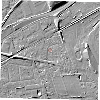 Shaded relief map of the ground around TW165BW, computed from Environment Agency LiDAR. The ground here sits at about 11 m above sea level and falls 11 m across the surrounding 800 m. Surface water reaching this point runs off ground lying to the west-south-west, 1.8 m higher.