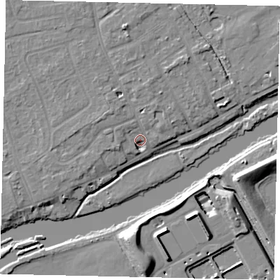 Shaded relief map of the ground around TW165LE, computed from Environment Agency LiDAR. The ground here sits at about 10 m above sea level and falls 11 m across the surrounding 800 m. Surface water reaching this point runs off ground lying to the north, 4.1 m higher.
