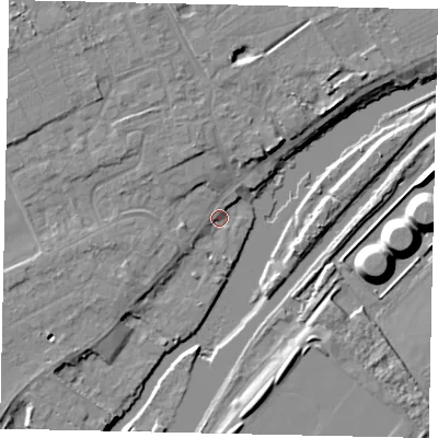 Shaded relief map of the ground around TW166AG, computed from Environment Agency LiDAR. The ground here sits at about 8 m above sea level and falls 12 m across the surrounding 800 m. Surface water reaching this point runs off ground lying to the north-north-west, 5.5 m higher.