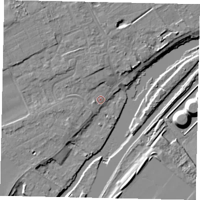 Shaded relief map of the ground around TW166AJ, computed from Environment Agency LiDAR. The ground here sits at about 10 m above sea level and falls 12 m across the surrounding 800 m. Surface water reaching this point runs off ground lying to the west-south-west, 1.8 m higher.