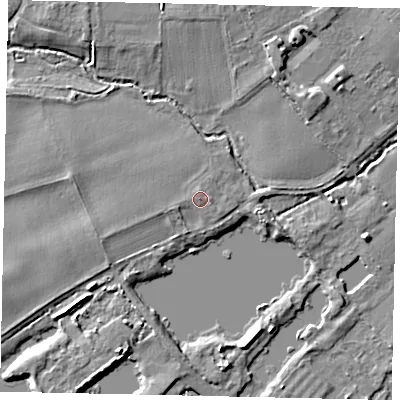 Shaded relief map of the ground around TW166AU, computed from Environment Agency LiDAR. The ground here sits at about 11 m above sea level and falls 5 m across the surrounding 800 m. Surface water reaching this point runs off ground lying to the east, 0.6 m higher.