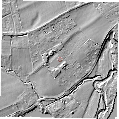 Shaded relief map of the ground around TW166AZ, computed from Environment Agency LiDAR. The ground here sits at about 10 m above sea level and falls 6 m across the surrounding 800 m. Surface water reaching this point runs off ground lying to the west-north-west, 2.5 m higher.