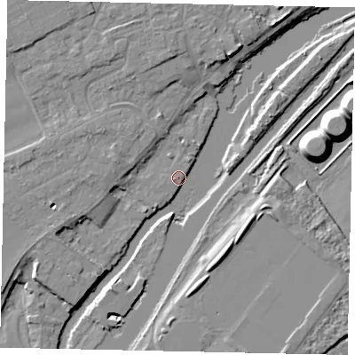 Shaded relief map of the ground around TW166BS, computed from Environment Agency LiDAR. The ground here sits at about 8 m above sea level and falls 12 m across the surrounding 800 m. Surface water reaching this point runs off ground lying to the east-north-east, 3.7 m higher.