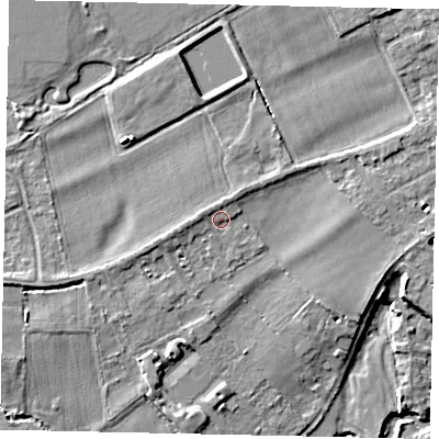 Shaded relief map of the ground around TW166DG, computed from Environment Agency LiDAR. The ground here sits at about 11 m above sea level and falls 7 m across the surrounding 800 m. Surface water reaching this point runs off ground lying to the west, 1.4 m higher.