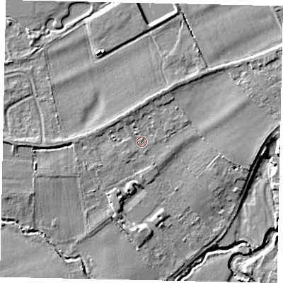 Shaded relief map of the ground around TW166DL, computed from Environment Agency LiDAR. The ground here sits at about 11 m above sea level and falls 7 m across the surrounding 800 m. Surface water reaching this point runs off ground lying to the north-west, 1.5 m higher.