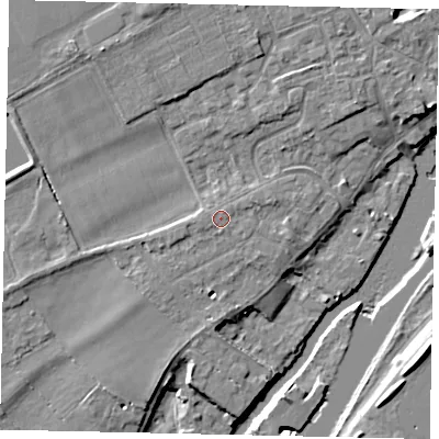 Shaded relief map of the ground around TW166DP, computed from Environment Agency LiDAR. The ground here sits at about 11 m above sea level and falls 10 m across the surrounding 800 m. Surface water reaching this point runs off ground lying to the north-north-east, 0.5 m higher.
