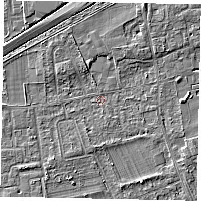 Shaded relief map of the ground around TW166LH, computed from Environment Agency LiDAR. The ground here sits at about 11 m above sea level and falls 4 m across the surrounding 800 m. Surface water reaching this point runs off ground lying to the north-north-west, 2.7 m higher.