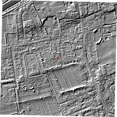 Shaded relief map of the ground around TW166LJ, computed from Environment Agency LiDAR. The ground here sits at about 11 m above sea level and falls 4 m across the surrounding 800 m. Surface water reaching this point runs off ground lying to the north-west, 0.7 m higher.