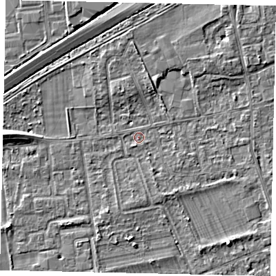 Shaded relief map of the ground around TW166LN, computed from Environment Agency LiDAR. The ground here sits at about 11 m above sea level and falls 6 m across the surrounding 800 m. Surface water reaching this point runs off ground lying to the south-south-west, 1.7 m higher.
