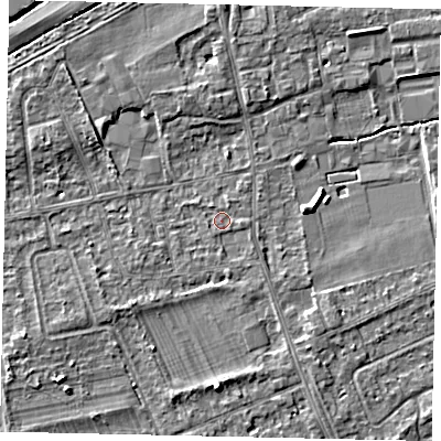 Shaded relief map of the ground around TW166PA, computed from Environment Agency LiDAR. The ground here sits at about 11 m above sea level and falls 4 m across the surrounding 800 m. Surface water reaching this point runs off ground lying to the west-south-west, 0.5 m higher.