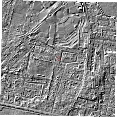 Shaded relief map of the ground around TW167JB, computed from Environment Agency LiDAR. The ground here sits at about 13 m above sea level and falls 4 m across the surrounding 800 m. Surface water reaching this point runs off ground lying to the east-south-east, 4.0 m higher.