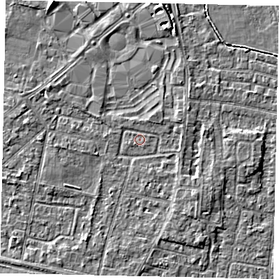 Shaded relief map of the ground around TW167JE, computed from Environment Agency LiDAR. The ground here sits at about 13 m above sea level and falls 6 m across the surrounding 800 m. Surface water reaching this point runs off ground lying to the north-north-east, 4.0 m higher.