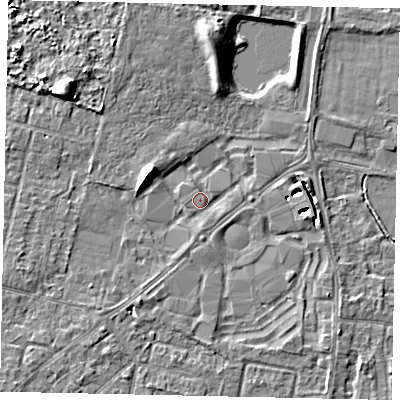 Shaded relief map of the ground around TW167LN, computed from Environment Agency LiDAR. The ground here sits at about 13 m above sea level and falls 8 m across the surrounding 800 m. Surface water reaching this point runs off ground lying to the south-south-west, 1.7 m higher.