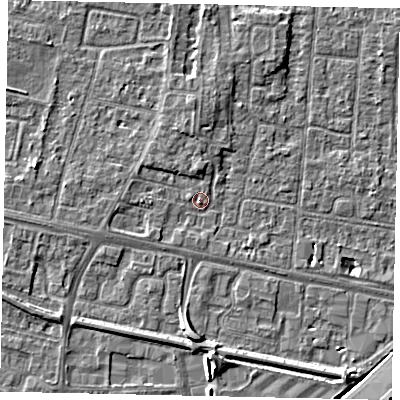 Shaded relief map of the ground around TW167NJ, computed from Environment Agency LiDAR. The ground here sits at about 13 m above sea level and falls 6 m across the surrounding 800 m. Surface water reaching this point runs off ground lying to the north-north-west, 1.9 m higher.