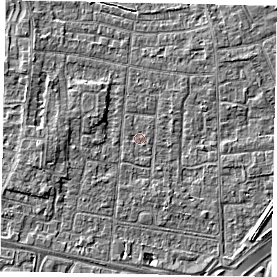Shaded relief map of the ground around TW167NZ, computed from Environment Agency LiDAR. The ground here sits at about 12 m above sea level and falls 4 m across the surrounding 800 m. Surface water reaching this point runs off ground lying to the south-west, 0.9 m higher.
