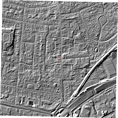 Shaded relief map of the ground around TW167TW, computed from Environment Agency LiDAR. The ground here sits at about 13 m above sea level and falls 5 m across the surrounding 800 m. Surface water reaching this point runs off ground lying to the north-north-west, 0.7 m higher.