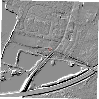 Shaded relief map of the ground around TW170AN, computed from Environment Agency LiDAR. The ground here sits at about 12 m above sea level and falls 10 m across the surrounding 800 m. Surface water reaching this point runs off ground lying to the north-north-east, 1.3 m higher.