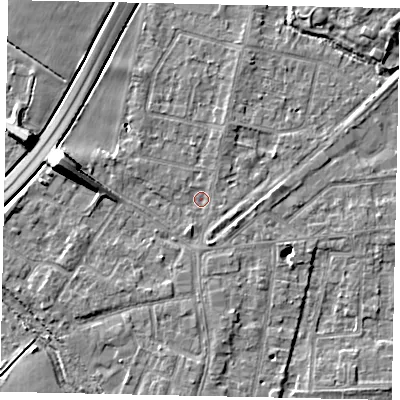 Shaded relief map of the ground around TW178AX, computed from Environment Agency LiDAR. The ground here sits at about 11 m above sea level and falls 10 m across the surrounding 800 m. Surface water reaching this point runs off ground lying to the west-north-west, 7.7 m higher.