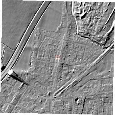 Shaded relief map of the ground around TW178AZ, computed from Environment Agency LiDAR. The ground here sits at about 12 m above sea level and falls 9 m across the surrounding 800 m. Surface water reaching this point runs off ground lying to the south-south-east, 1.1 m higher.