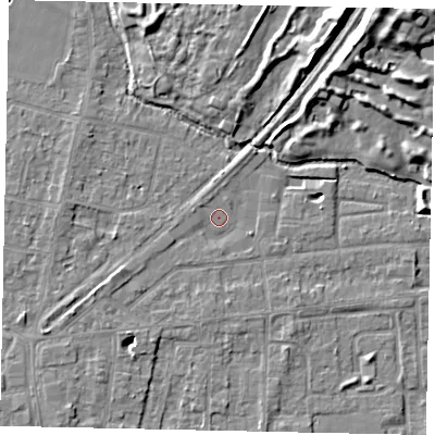 Shaded relief map of the ground around TW178BA, computed from Environment Agency LiDAR. The ground here sits at about 11 m above sea level and falls 10 m across the surrounding 800 m. Surface water reaching this point runs off ground lying to the west-south-west, 1.3 m higher.