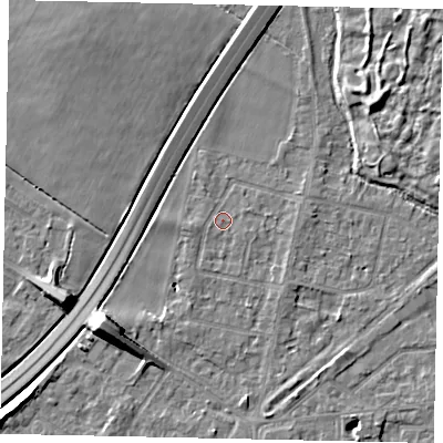 Shaded relief map of the ground around TW178BE, computed from Environment Agency LiDAR. The ground here sits at about 12 m above sea level and falls 9 m across the surrounding 800 m. Surface water reaching this point runs off ground lying to the west-south-west, 0.7 m higher.