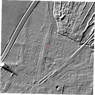 Shaded relief map of the ground around TW178BH, computed from Environment Agency LiDAR. The ground here sits at about 12 m above sea level and falls 9 m across the surrounding 800 m. Surface water reaching this point runs off ground lying to the south-west, 1.0 m higher.