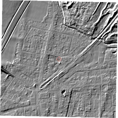 Shaded relief map of the ground around TW178BJ, computed from Environment Agency LiDAR. The ground here sits at about 11 m above sea level and falls 9 m across the surrounding 800 m. Surface water reaching this point runs off ground lying to the west, 6.7 m higher.