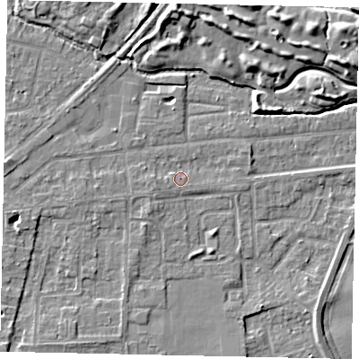 Shaded relief map of the ground around TW178DU, computed from Environment Agency LiDAR. The ground here sits at about 11 m above sea level and falls 8 m across the surrounding 800 m. Surface water reaching this point runs off ground lying to the west-south-west, 1.5 m higher.